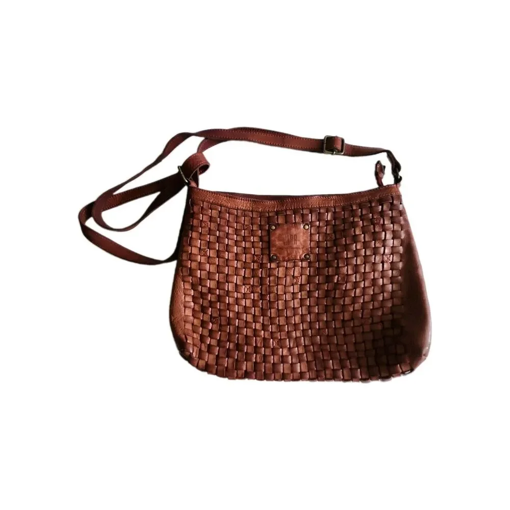 BIBA Barcelona Leather Brick Brown Color Tote Shoulder Bag Braided